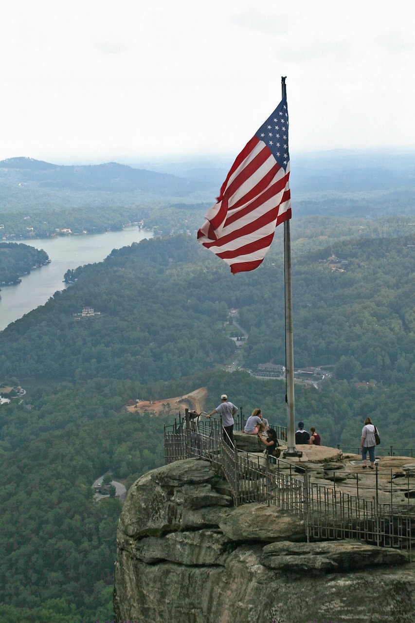 A photo of people on Chimney Rock, NC.